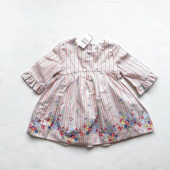 Babygap NWT pink/blue stripe floral dress 6-12m - Picture 1 of 4